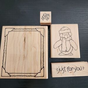 D.O.T.S Wooden Block Stamp Set 4 Stamps Various Designs